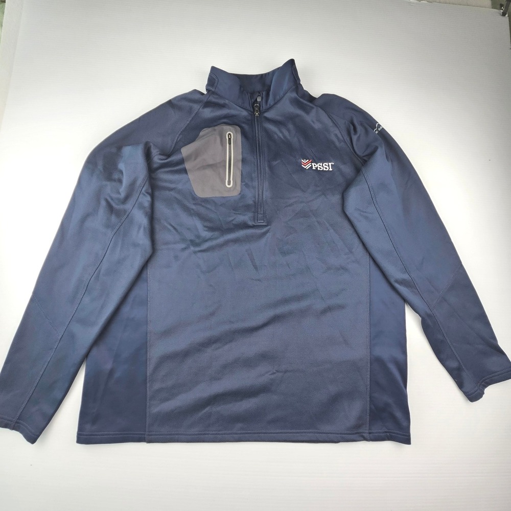 Eddie Bauer Mens 2XL Navy Blue Quarter Zip Performance Pullover EB234 PSSI Logo